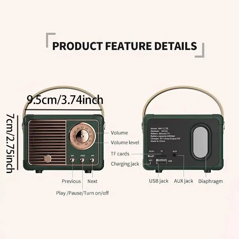 Portable Wireless Speaker, 1 Count USB Rechargeable Retro Radio Design Speaker, Wireless Bluetooth-Compatible Speaker for Home, Outdoor, Car, Travel, Rechargeable Stereo Speaker