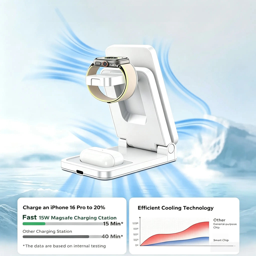 Foldable Magnetic 3 in 1 Wireless Charger Travel Portable Charging Station Travel Gadgets for Iphone 16，Airpods & Apple Watch，Desk Organizer Charging Station，Multi Device Charger Simultaneously