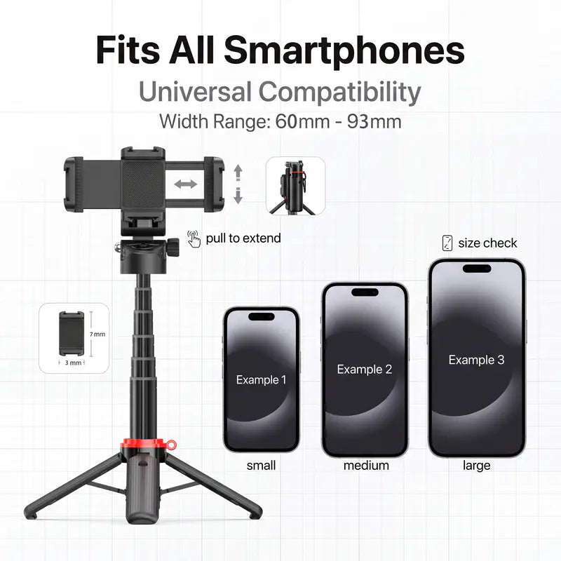 All-In-1 Folding Handheld Selfie Stick Telescopic Pole with Bluetooth Remote & Hook, Silicone-Stabilized Extendable Phone Tripod for Iphone/Android Smartphones, Box-Packaged Streaming Equipment, Portable Travel Accessory