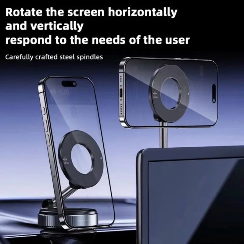 Magnetic Car Phone Holder Foldable Design 360° Adjustable Rotation Vacuum Mount