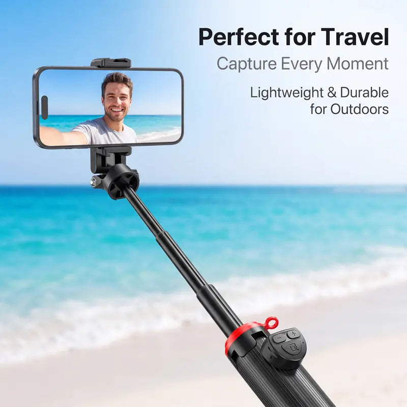 All-In-1 Folding Handheld Selfie Stick Telescopic Pole with Bluetooth Remote & Hook, Silicone-Stabilized Extendable Phone Tripod for Iphone/Android Smartphones, Box-Packaged Streaming Equipment, Portable Travel Accessory