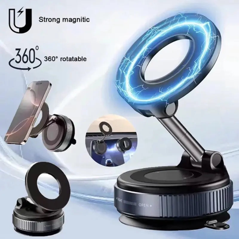 Magnetic Car Phone Holder Foldable Design 360° Adjustable Rotation Vacuum Mount