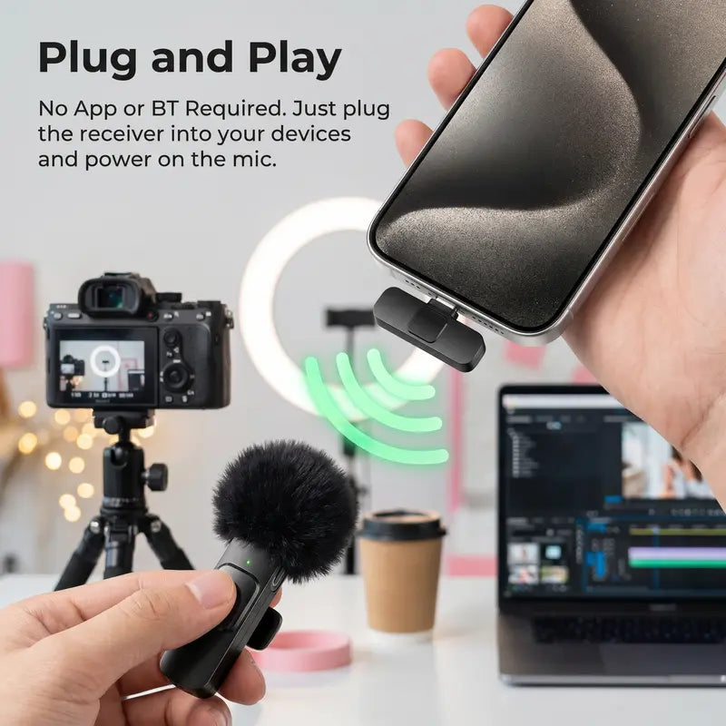 HITOZON Mini Wireless Mobile Lavalier Microphone for Iphone/Android Smartphones - Portable USB-C Lapel Mic with ABS, USB Cable, 1-Touch Recording, Mute Function for Business Audio/Video Recording, Plug-And-Play Vlogging Equipment