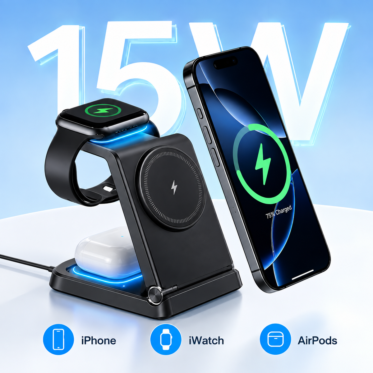 Foldable Magnetic 3 in 1 Wireless Charger