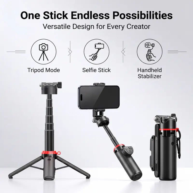 All-In-1 Folding Handheld Selfie Stick Telescopic Pole with Bluetooth Remote & Hook, Silicone-Stabilized Extendable Phone Tripod for Iphone/Android Smartphones, Box-Packaged Streaming Equipment, Portable Travel Accessory