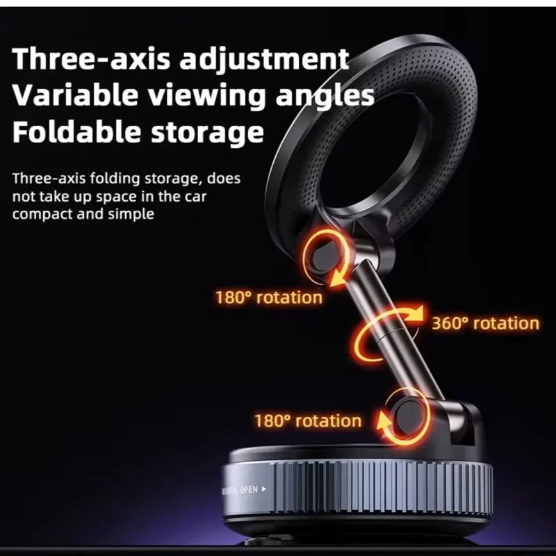 Magnetic Car Phone Holder Foldable Design 360° Adjustable Rotation Vacuum Mount