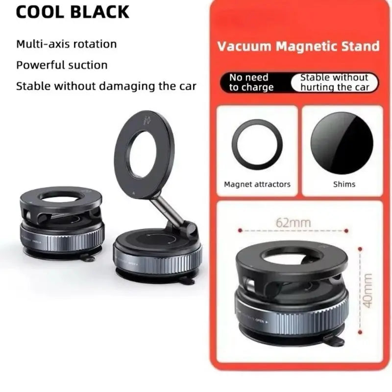 Magnetic Car Phone Holder Foldable Design 360° Adjustable Rotation Vacuum Mount