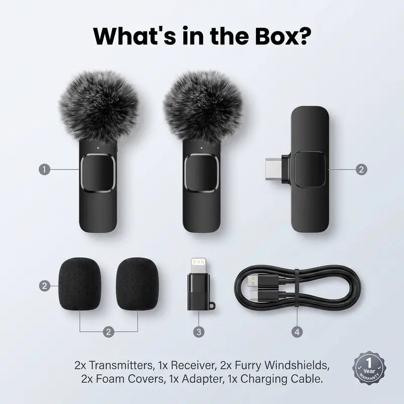 HITOZON Mini Wireless Mobile Lavalier Microphone for Iphone/Android Smartphones - Portable USB-C Lapel Mic with ABS, USB Cable, 1-Touch Recording, Mute Function for Business Audio/Video Recording, Plug-And-Play Vlogging Equipment