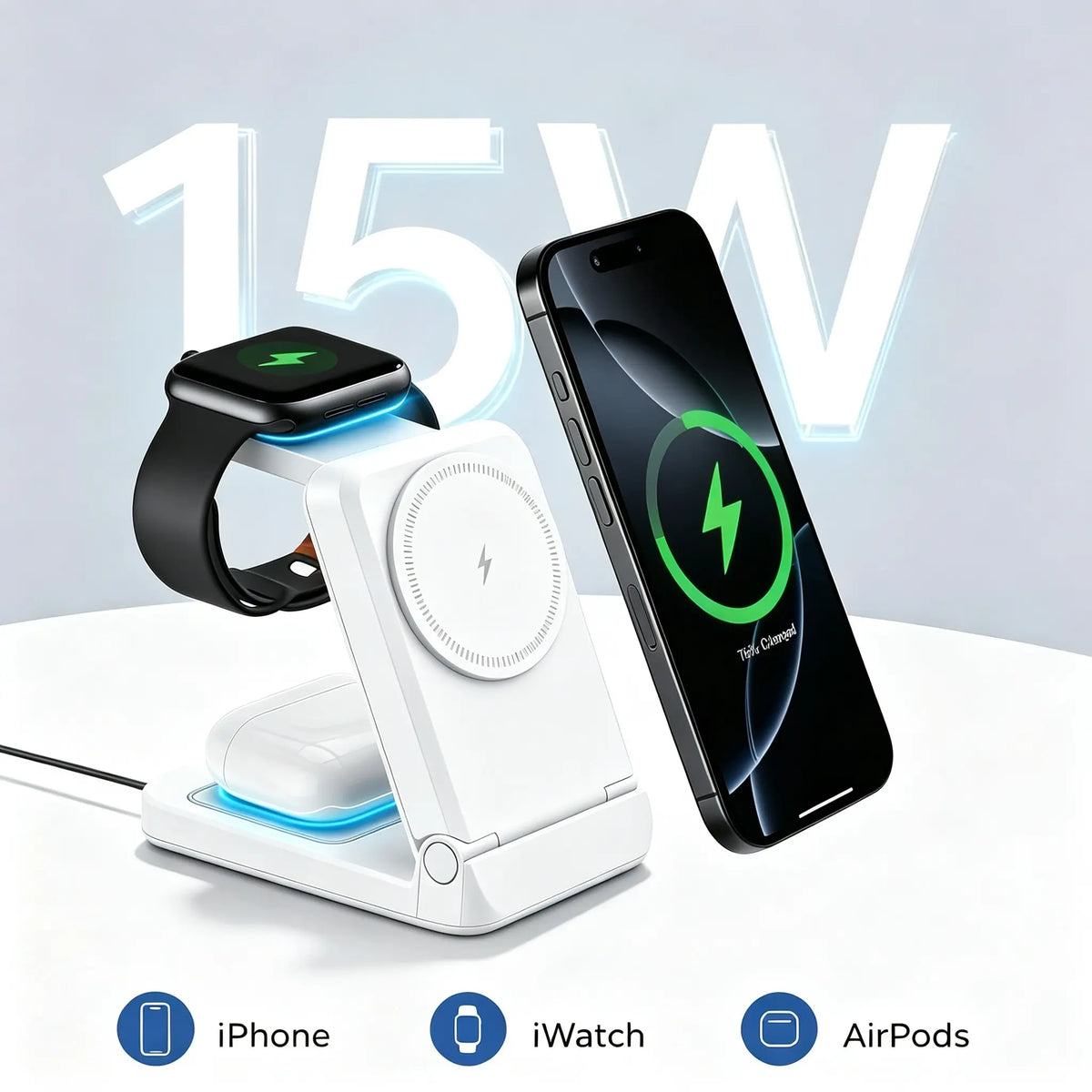 Foldable Magnetic 3 in 1 Wireless Charger Travel Portable Charging Station Travel Gadgets for Iphone 16，Airpods & Apple Watch，Desk Organizer Charging Station，Multi Device Charger Simultaneously
