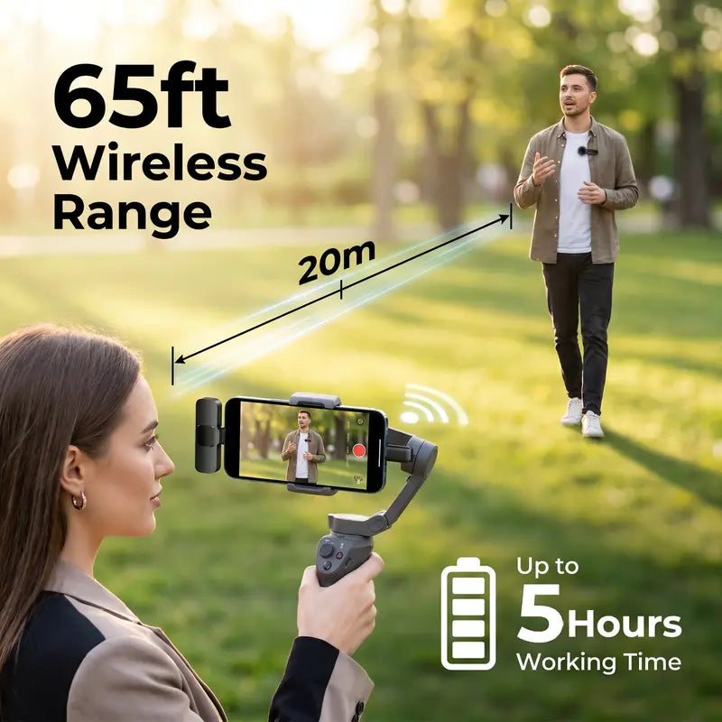 HITOZON Mini Wireless Mobile Lavalier Microphone for Iphone/Android Smartphones - Portable USB-C Lapel Mic with ABS, USB Cable, 1-Touch Recording, Mute Function for Business Audio/Video Recording, Plug-And-Play Vlogging Equipment